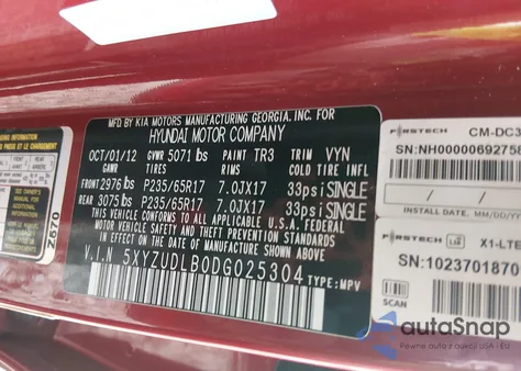 2013 Hyundai Santa Fe Sport из США, поврежденный, VIN 5XYZUDLB0DG025304